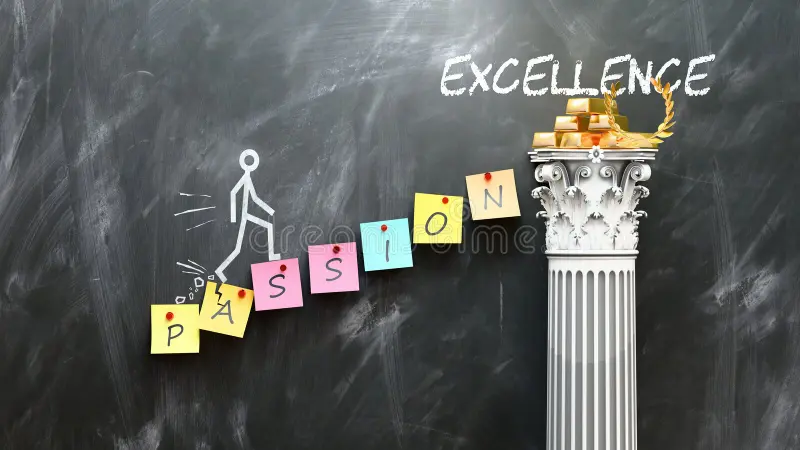 passion leads to excellence metaphor showing as fundament essential symbolizes colorful sticky notes 414640474